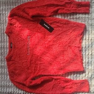 Bebe Vibrant Red Fuzzy Crew Neck Sweater